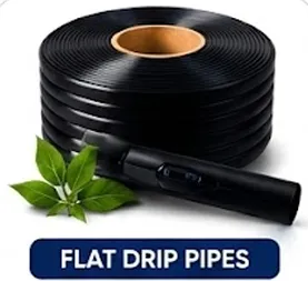Roll of flat drip tape with an outlet fitting