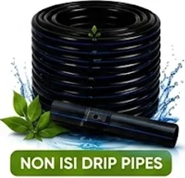 Coil of non-ISI drip irrigation pipe with an inline fitting